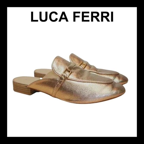 LUCA FERRI Rose Gold Block Heels Mules - Picture 1 of 9